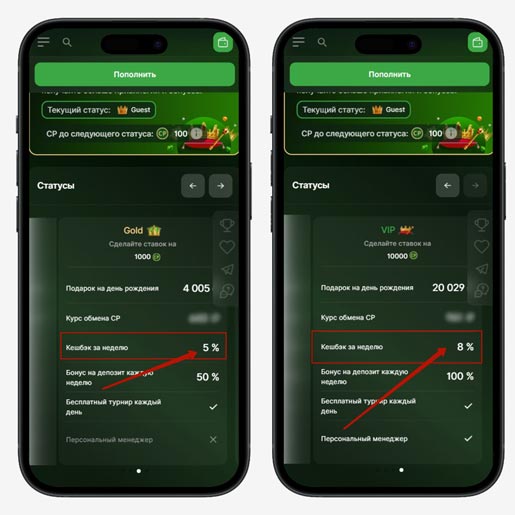 Кешбэк на сайте